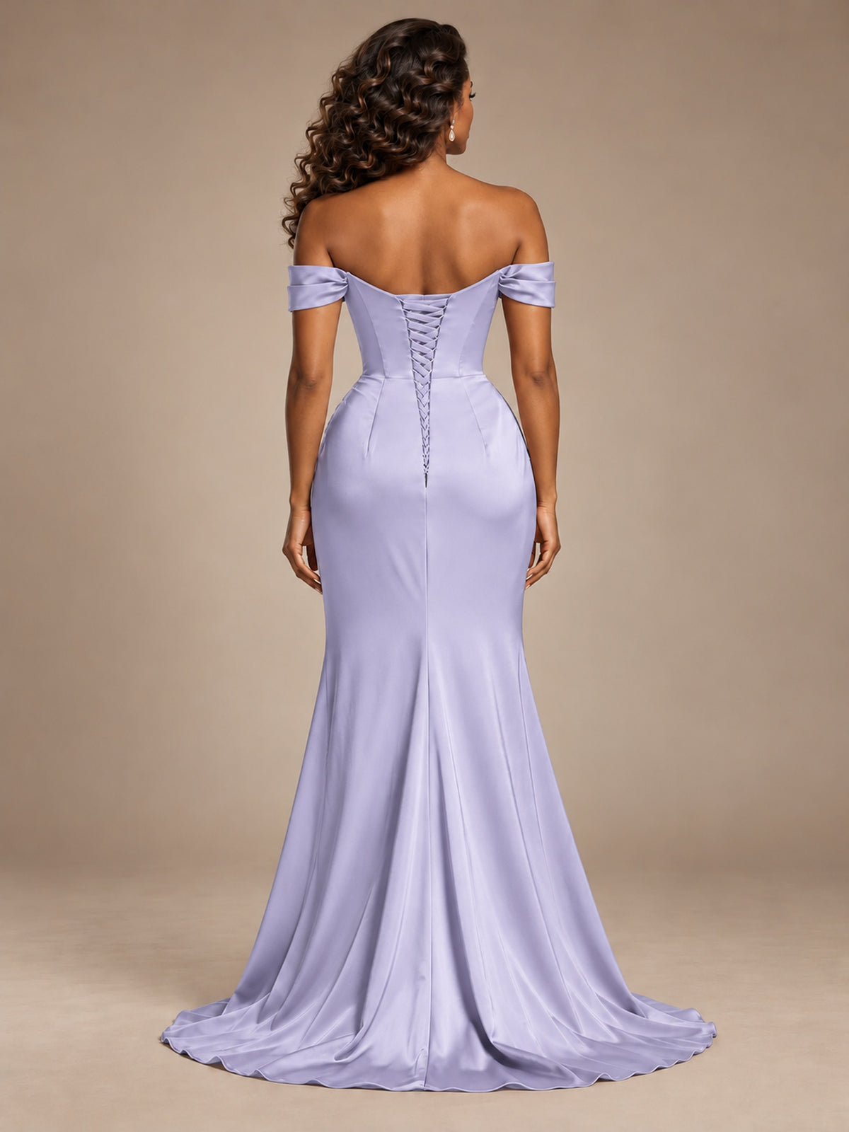 Burgundy Off-the-Shoulder Satin Corset Prom Dress with Slit