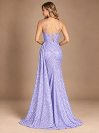 Burgundy Sequin Corset Prom Dress with High Slit