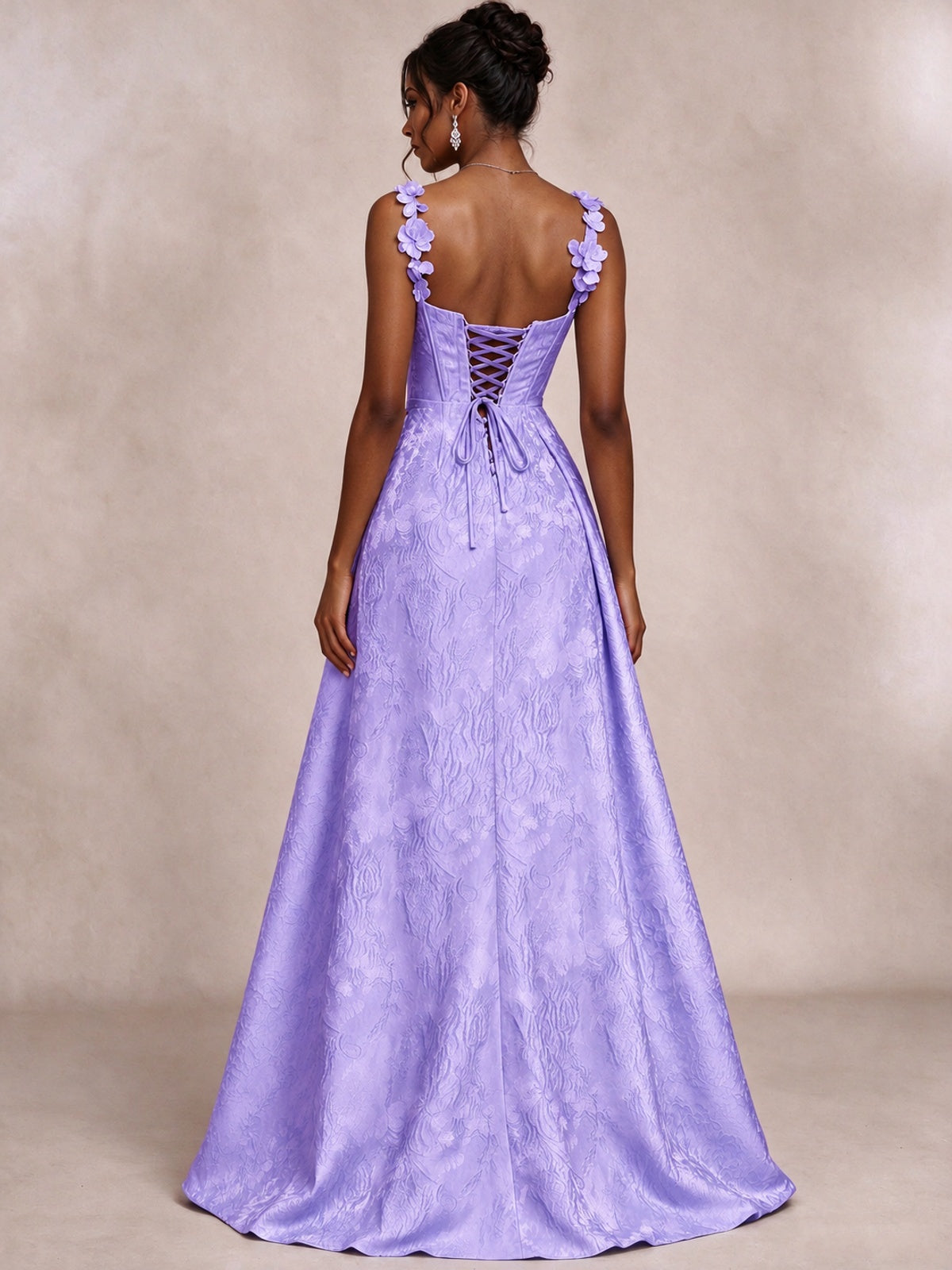 Light Blue 3D Floral Jacquard Prom Dress with Detachable Overskirt Corset Gown