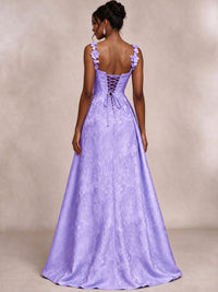 Light Blue 3D Floral Jacquard Prom Dress with Detachable Overskirt Corset Gown