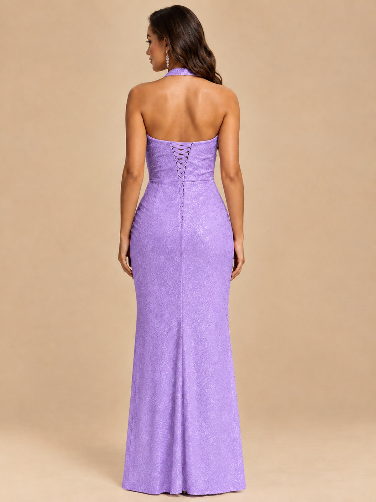 Halter V-Neck Sequin Mermaid Prom Dress with High Slit