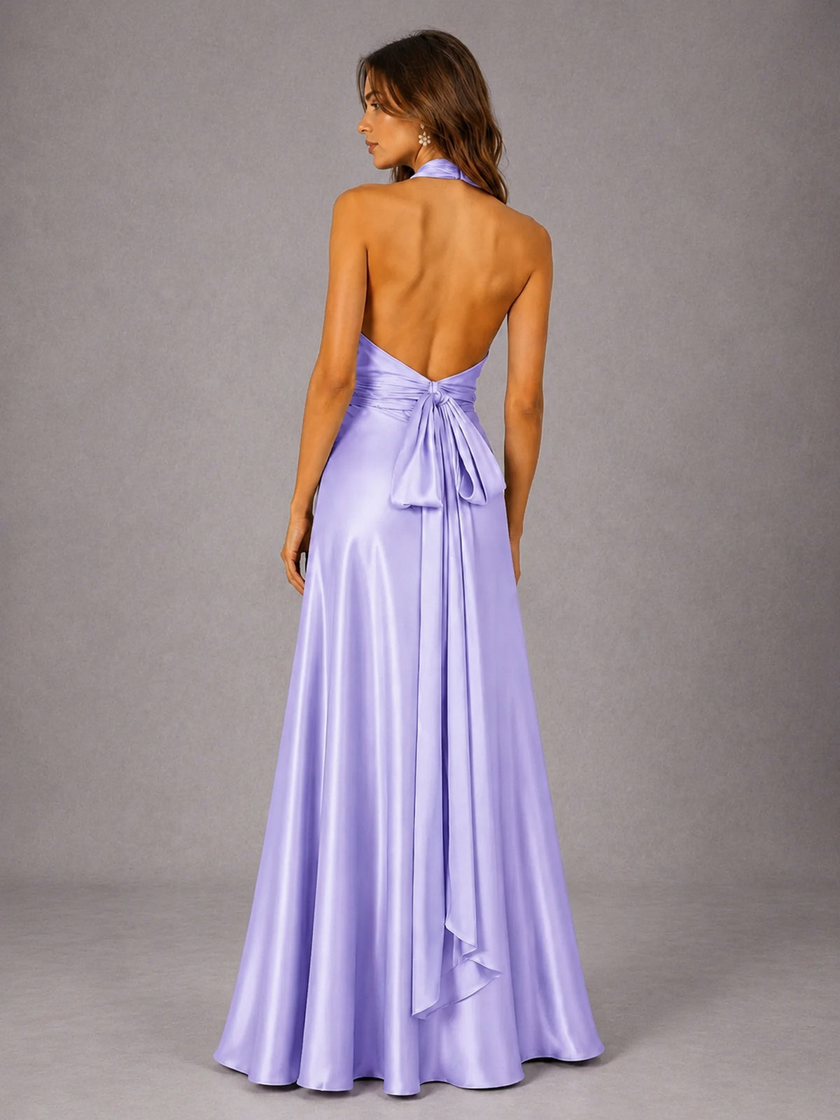 Sage Green Satin A-Line Bridesmaid Dress with Halter Neck