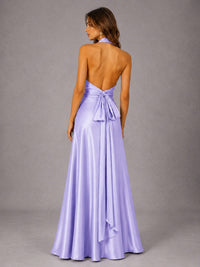 Sage Green Satin A-Line Bridesmaid Dress with Halter Neck