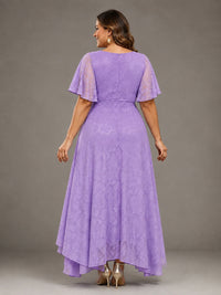 Jacquard Chiffon A-Line V-Neck High-Low Mother of the Bride Dress