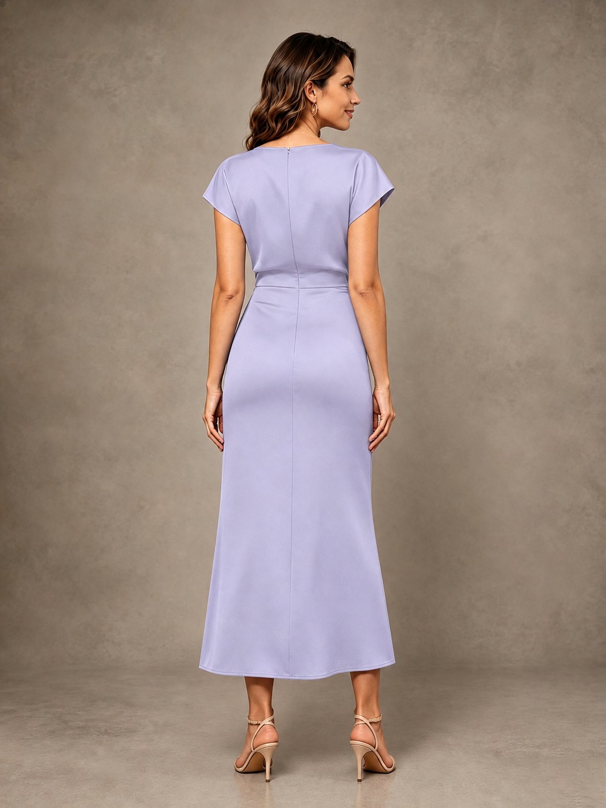 Cowl Neck Satin Mother of the Bride Dress with Ruched Waist