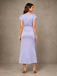 Cowl Neck Satin Mother of the Bride Dress with Ruched Waist