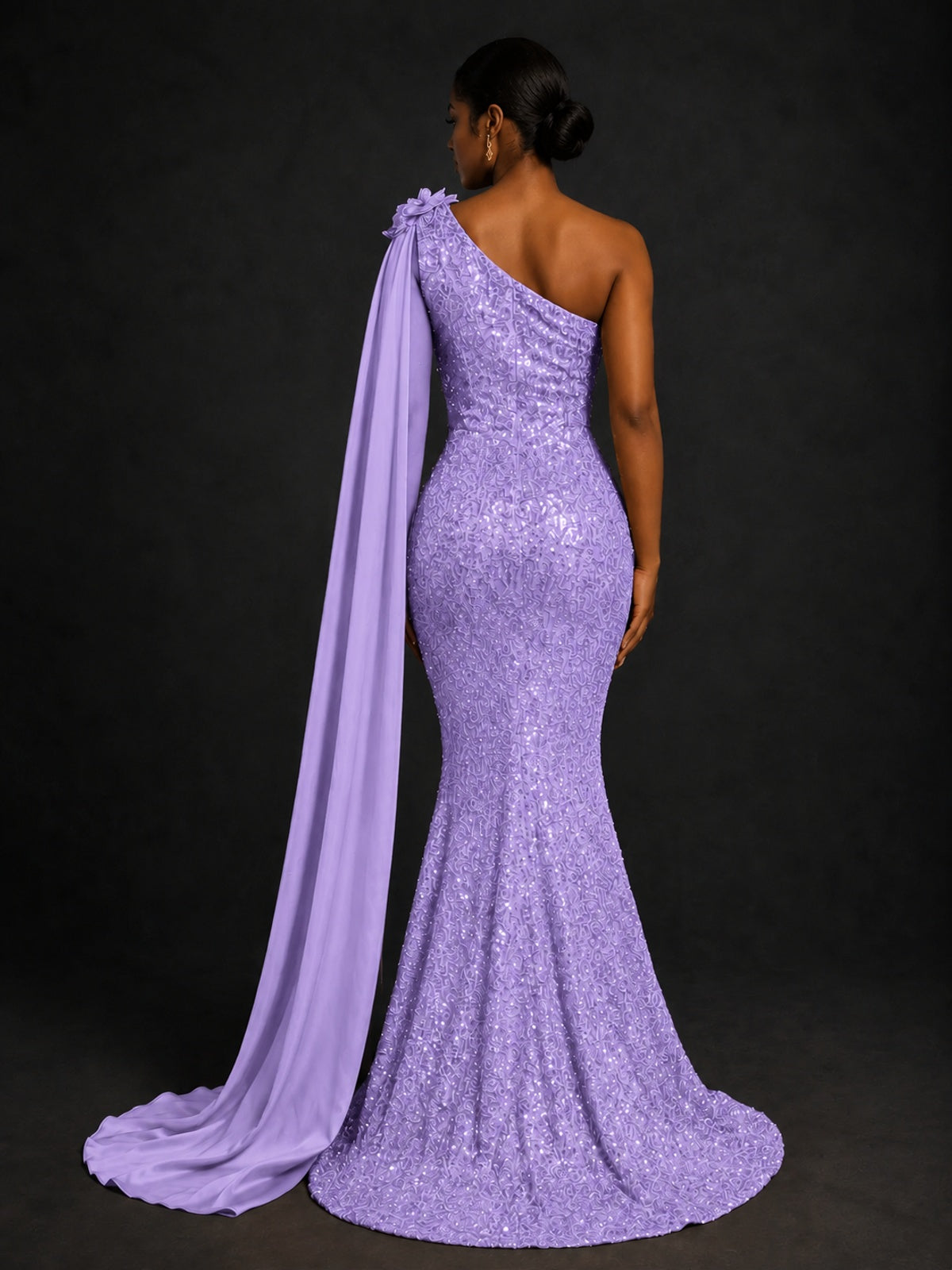 Gold Sequin One Shoulder Mermaid Prom Dress with Cape