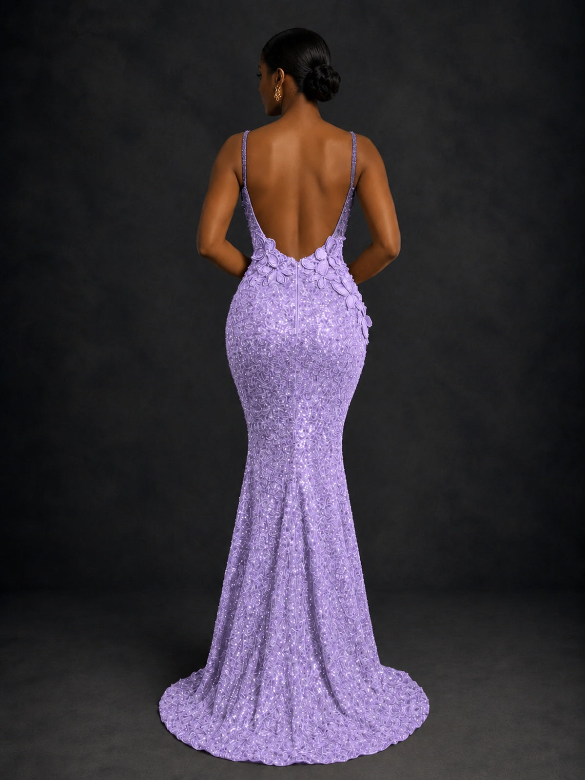 Sequin Mermaid Prom Dress with Floral Applique