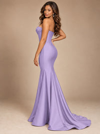 Red Strapless Satin Mermaid Prom Dress with Corset Bodice