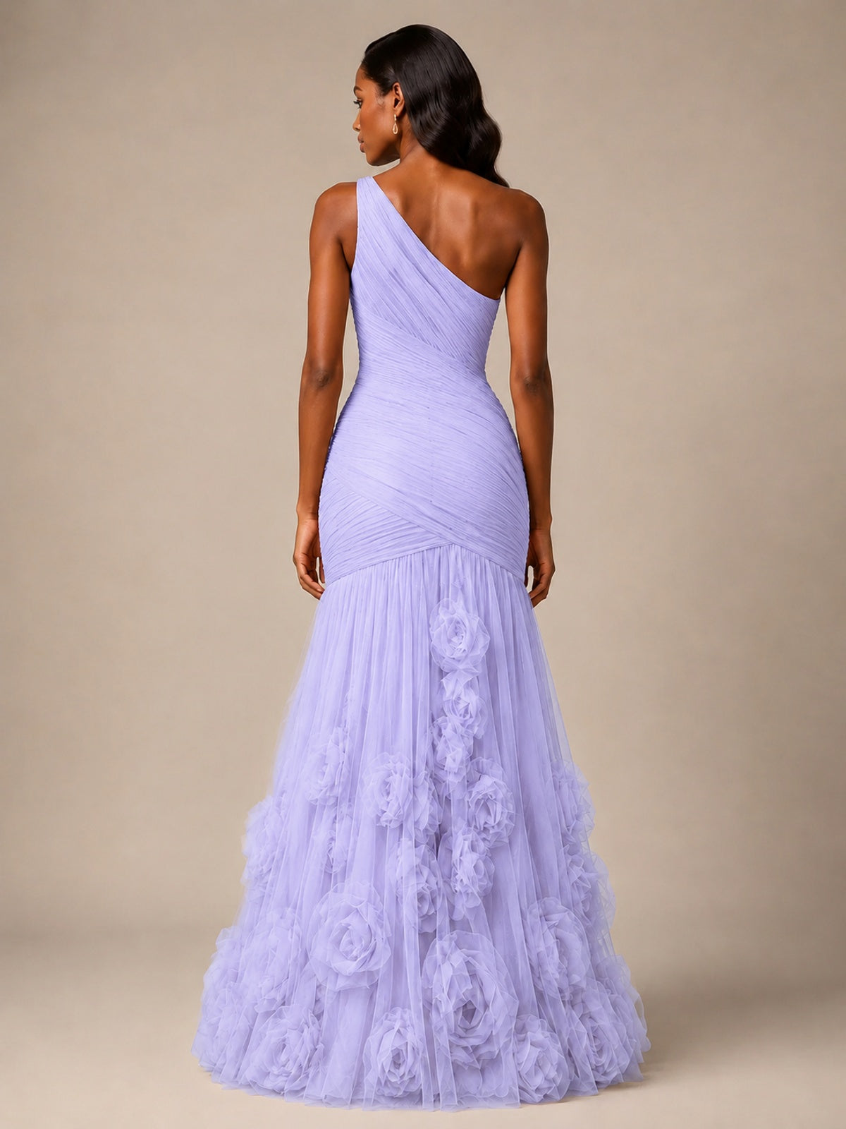 Blush Pink One Shoulder 3D Floral Mermaid Prom Dress