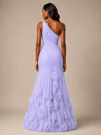 Blush Pink One Shoulder 3D Floral Mermaid Prom Dress