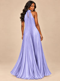 Rust Orange Pleated Halter Neck Maxi Dress