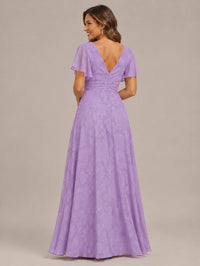 Jovellee Floral Chiffon A-Line Mother of the Bride Dress with Flutter Sleeves