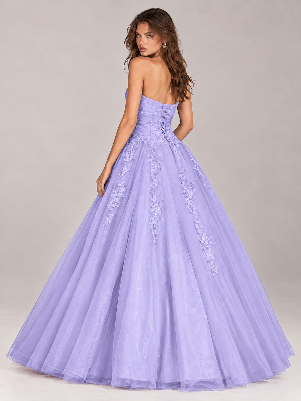 Strapless Sweetheart Tulle Ball Gown Prom Dress with Lace Appliques