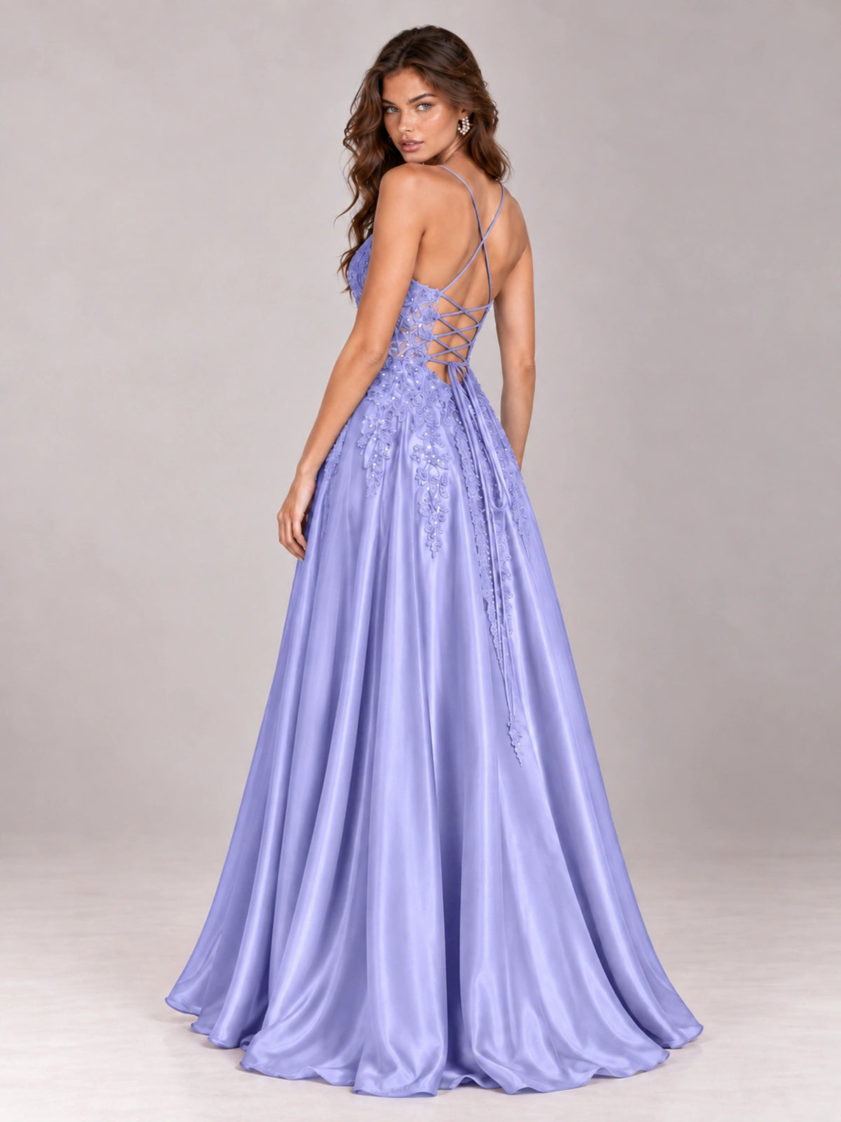 Lace Applique Satin A-Line Prom Dress with Sheer Bodice