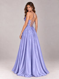 Lace Applique Satin A-Line Prom Dress with Sheer Bodice