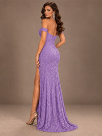 Off the Shoulder Corset Sequin Mermaid Prom Dress with Slit