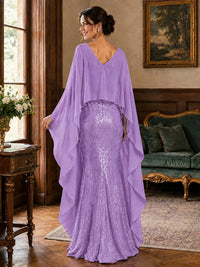 Sequin 2 Pieces Mother of the Bride Dress with Cap Sleeves Chiffon Formal Gowns