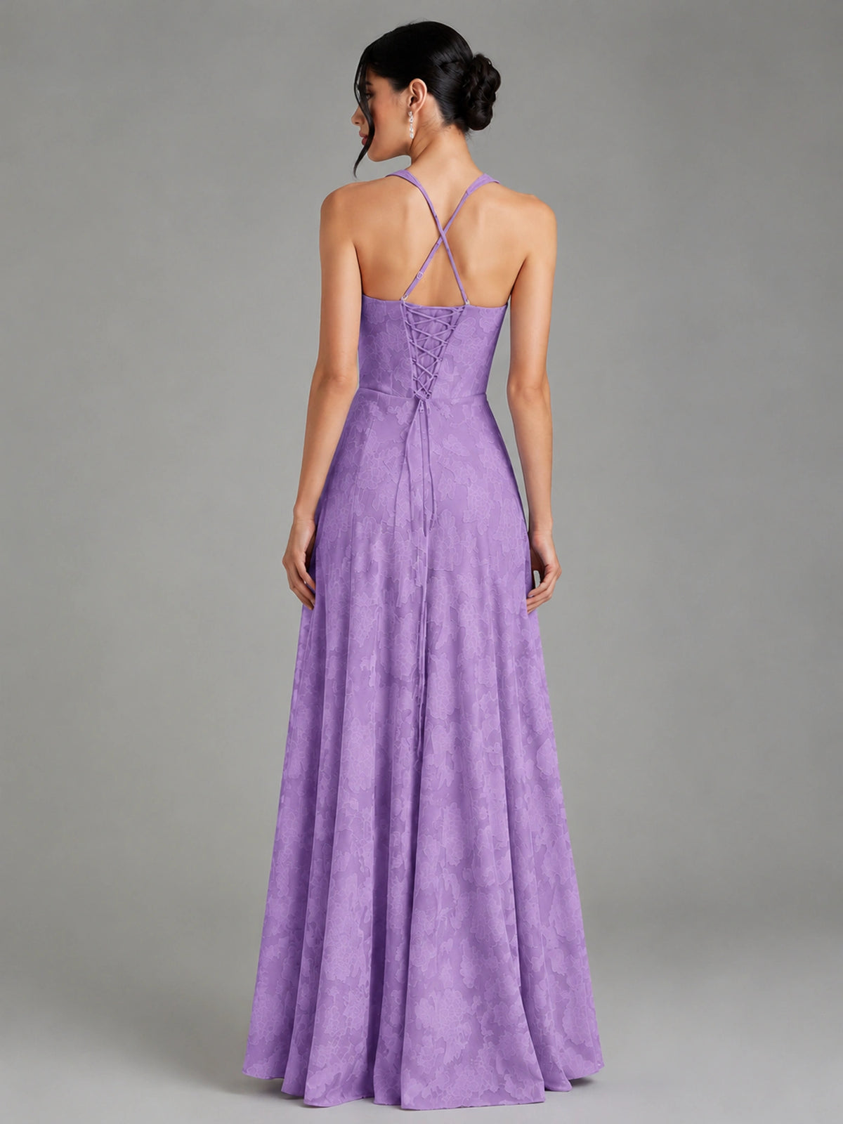 A-Line Halter Floral Chiffon Maxi Dress