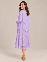 Tea Length Sequin Lace Mother of the Bride Dress with Chiffon Jacket