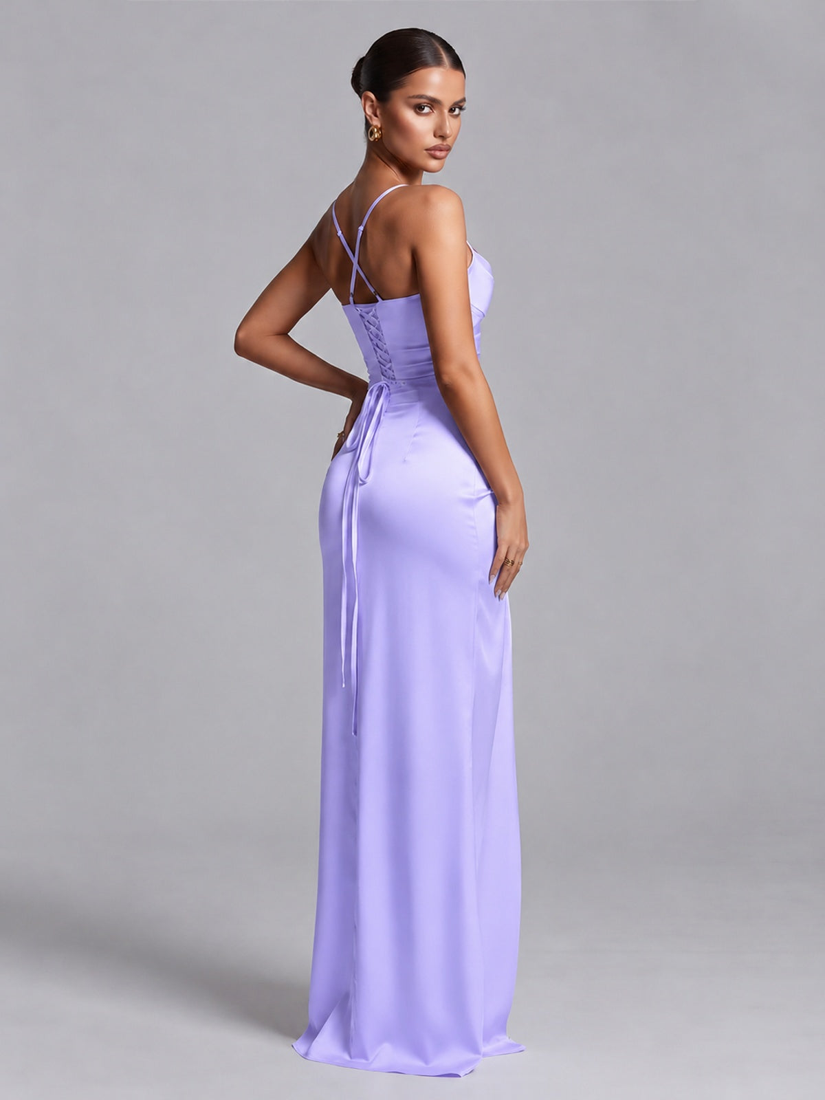 Square Neck Satin Long Prom Dress with Ruffles