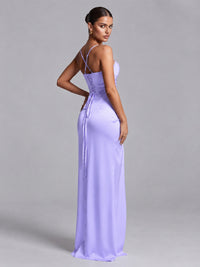 Square Neck Satin Long Prom Dress with Ruffles