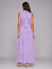 3D Floral Applique High Neck Prom Maxi Dress