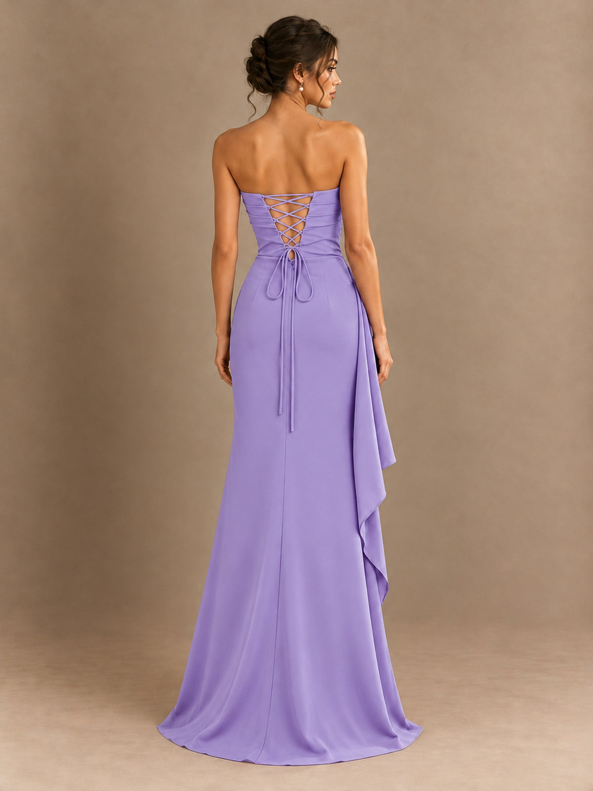 Black and White Strapless Ruched Prom Dress with High Slit & Side Drape