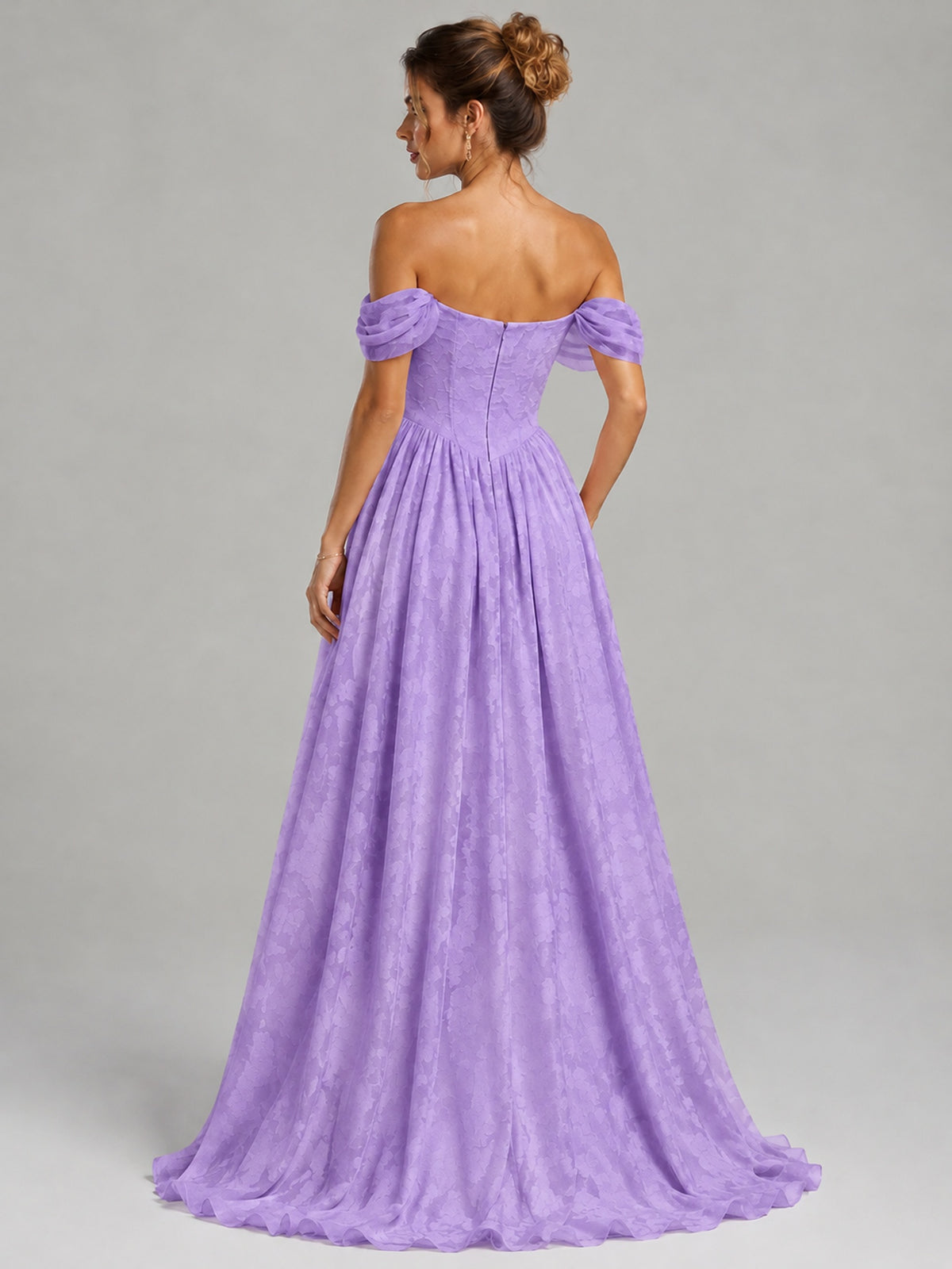 Off Shoulder Jacquard A-Line Maxi Dress