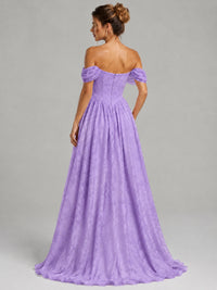 Off Shoulder Jacquard A-Line Maxi Dress