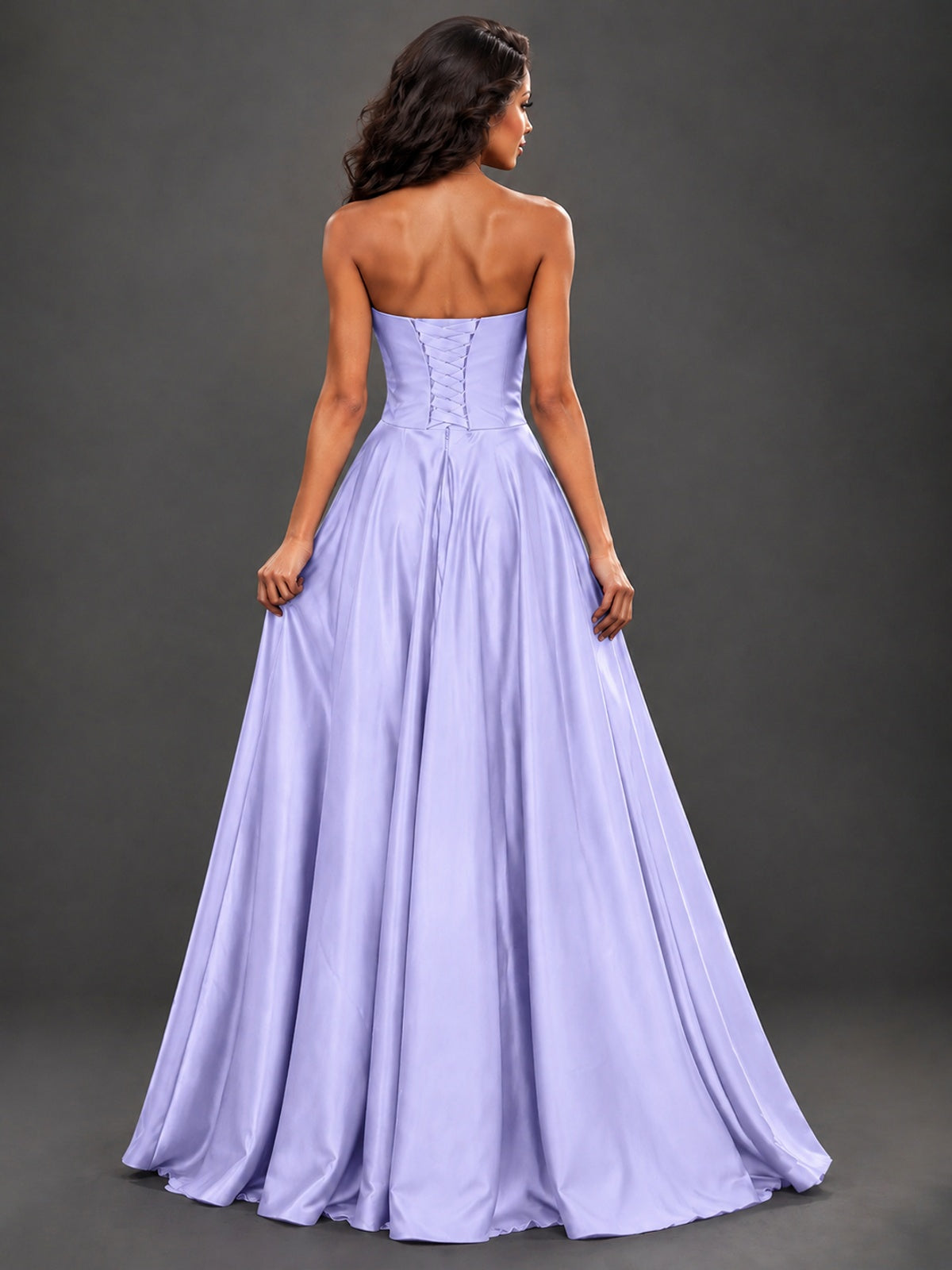 Draped Satin Prom Dress Strapless A-line Formal Dress Floor Length