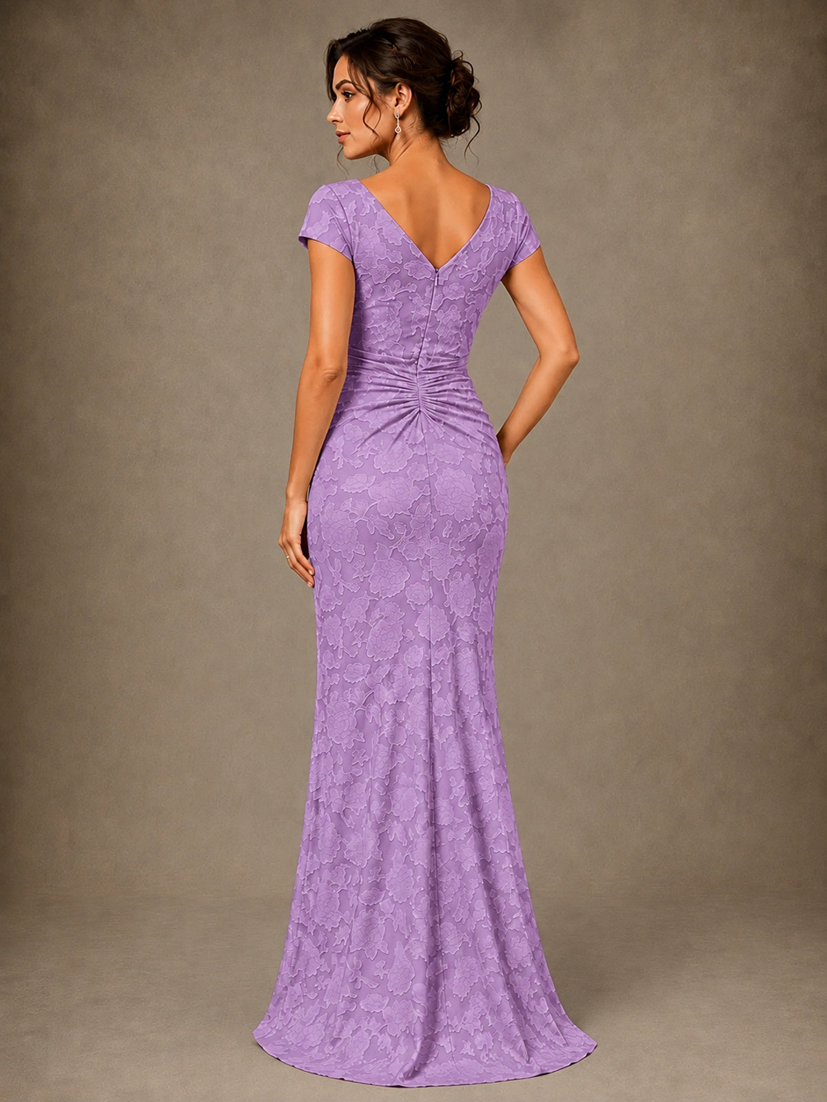 V-Neck Floral Jacquard Mother of the Bride Dress with Slit