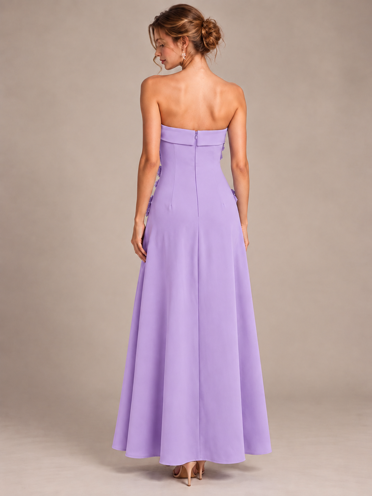 Yellow Strapless 3D Floral Appliques Maxi Dress