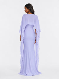Satin Cape Prom Dresses Meramid Maxi Dress