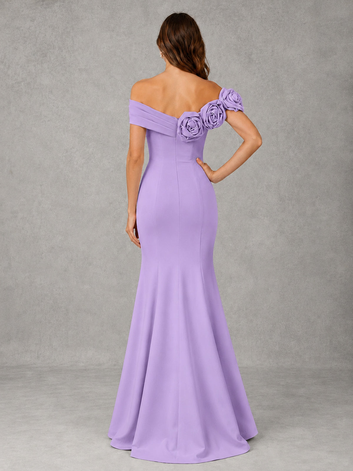 Blush Pink Off Shoulder Mermaid Bridesmaid Dress with Floral Rosette