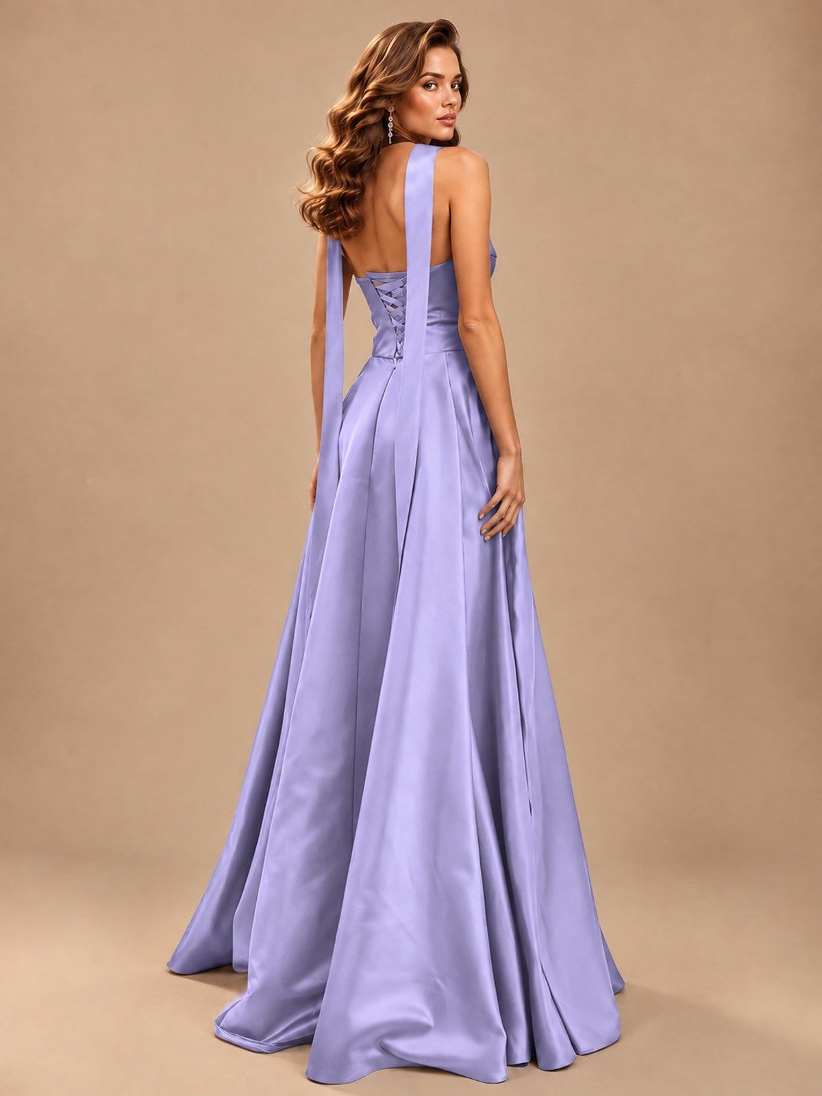 Strapless Prom Dress Side High Slit A-line Formal Dress with Scarf