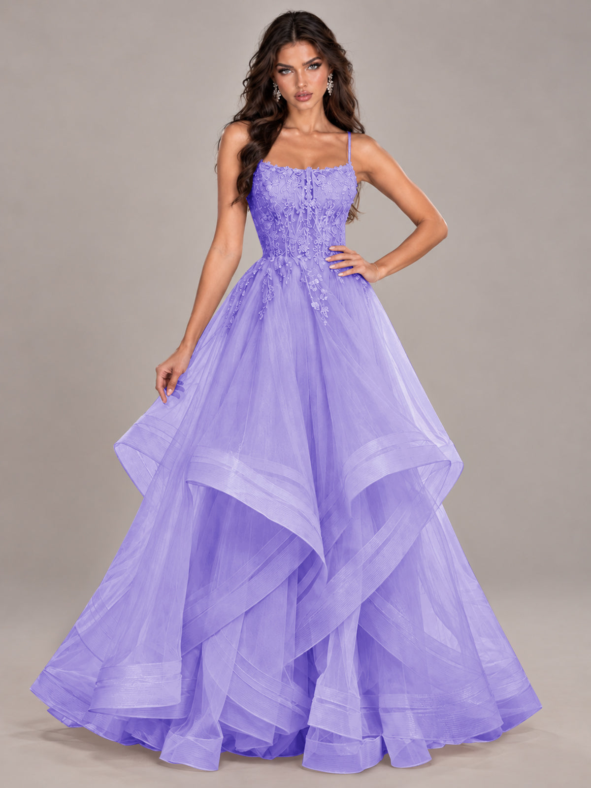Lace Corset Ball Gown Prom Dress with Cascading Tulle Ruffles