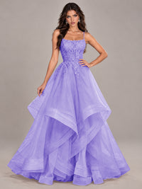 Lace Corset Ball Gown Prom Dress with Cascading Tulle Ruffles
