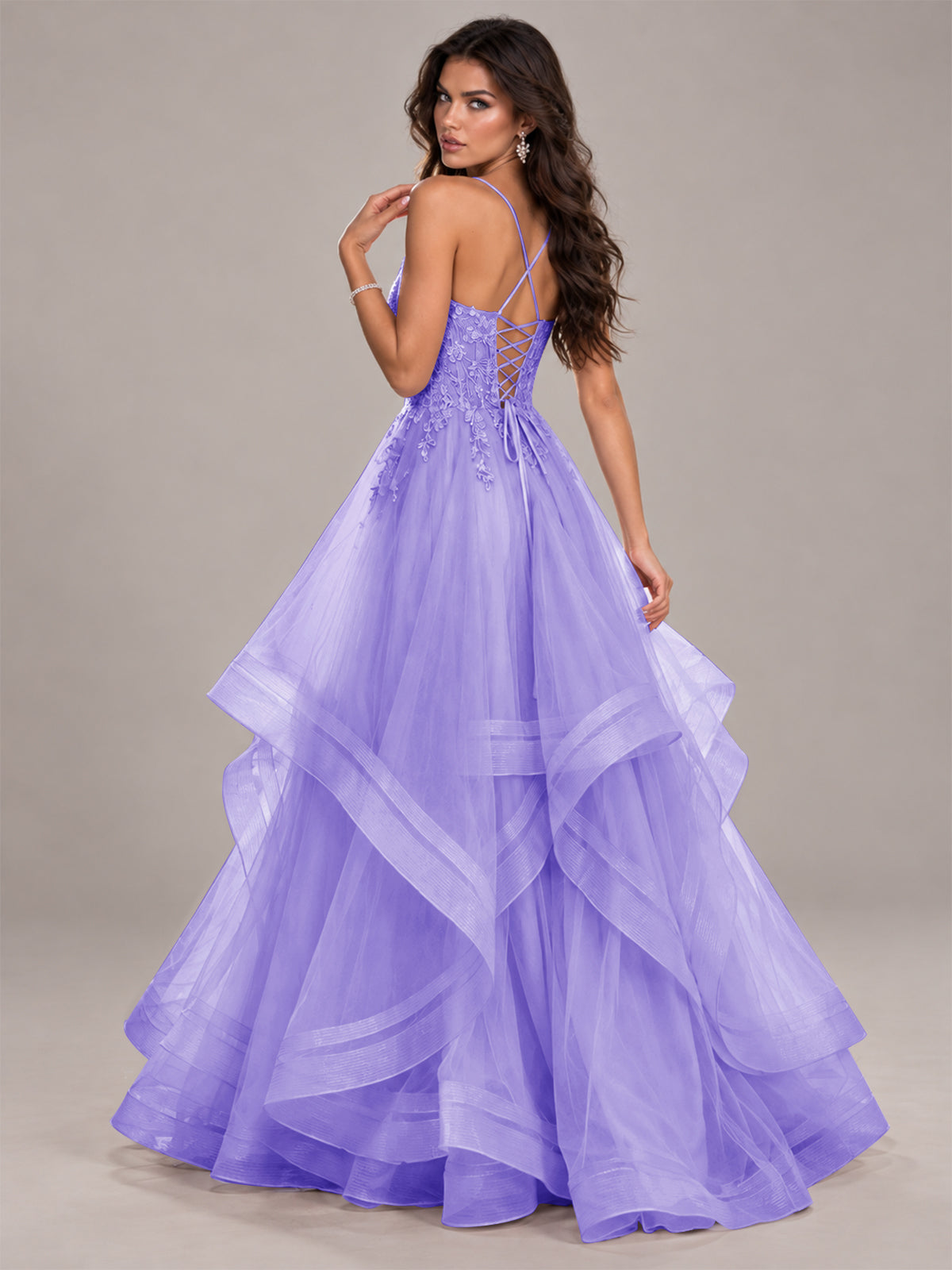 Lace Corset Ball Gown Prom Dress with Cascading Tulle Ruffles