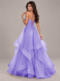 Lace Corset Ball Gown Prom Dress with Cascading Tulle Ruffles