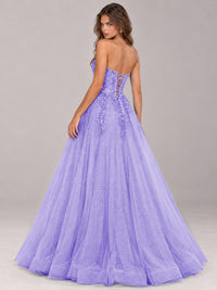 Strapless Sweetheart Beaded Corset Glitter Tulle Ball Gown Prom Dress