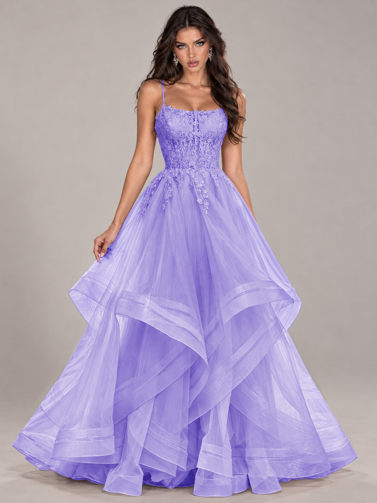 Lace Corset Ball Gown Prom Dress with Cascading Tulle Ruffles