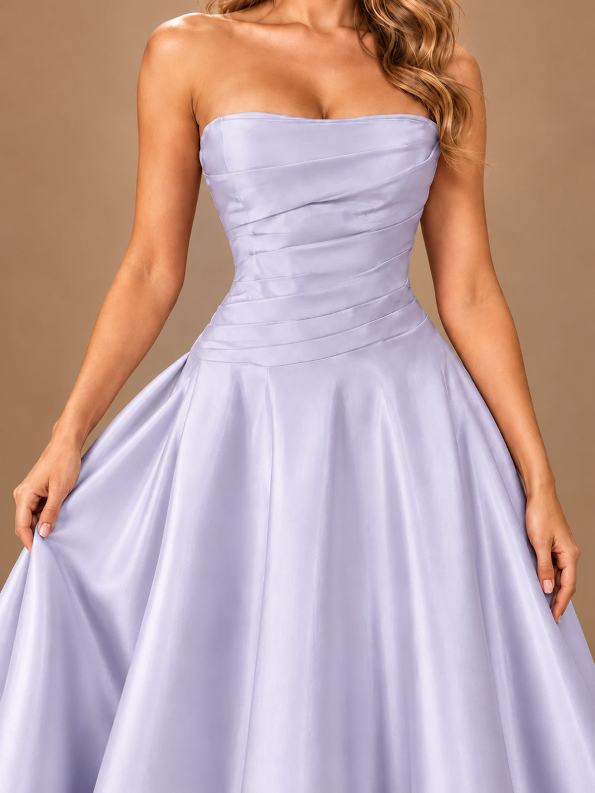 Blush Pink Strapless Satin A-Line Prom Dress with Ruched Bodice