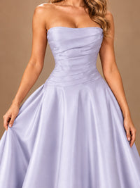 Blush Pink Strapless Satin A-Line Prom Dress with Ruched Bodice