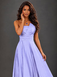 Draped Satin Prom Dress Strapless A-line Formal Dress Floor Length