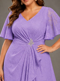 Jacquard Chiffon A-Line V-Neck High-Low Mother of the Bride Dress