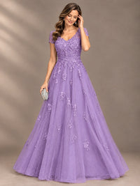 Lace Appliques A-line Mother of The Bride Dresses with Short Sleeves