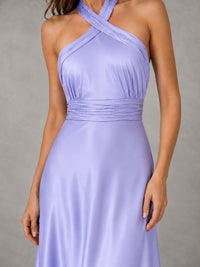 Sage Green Satin A-Line Bridesmaid Dress with Halter Neck