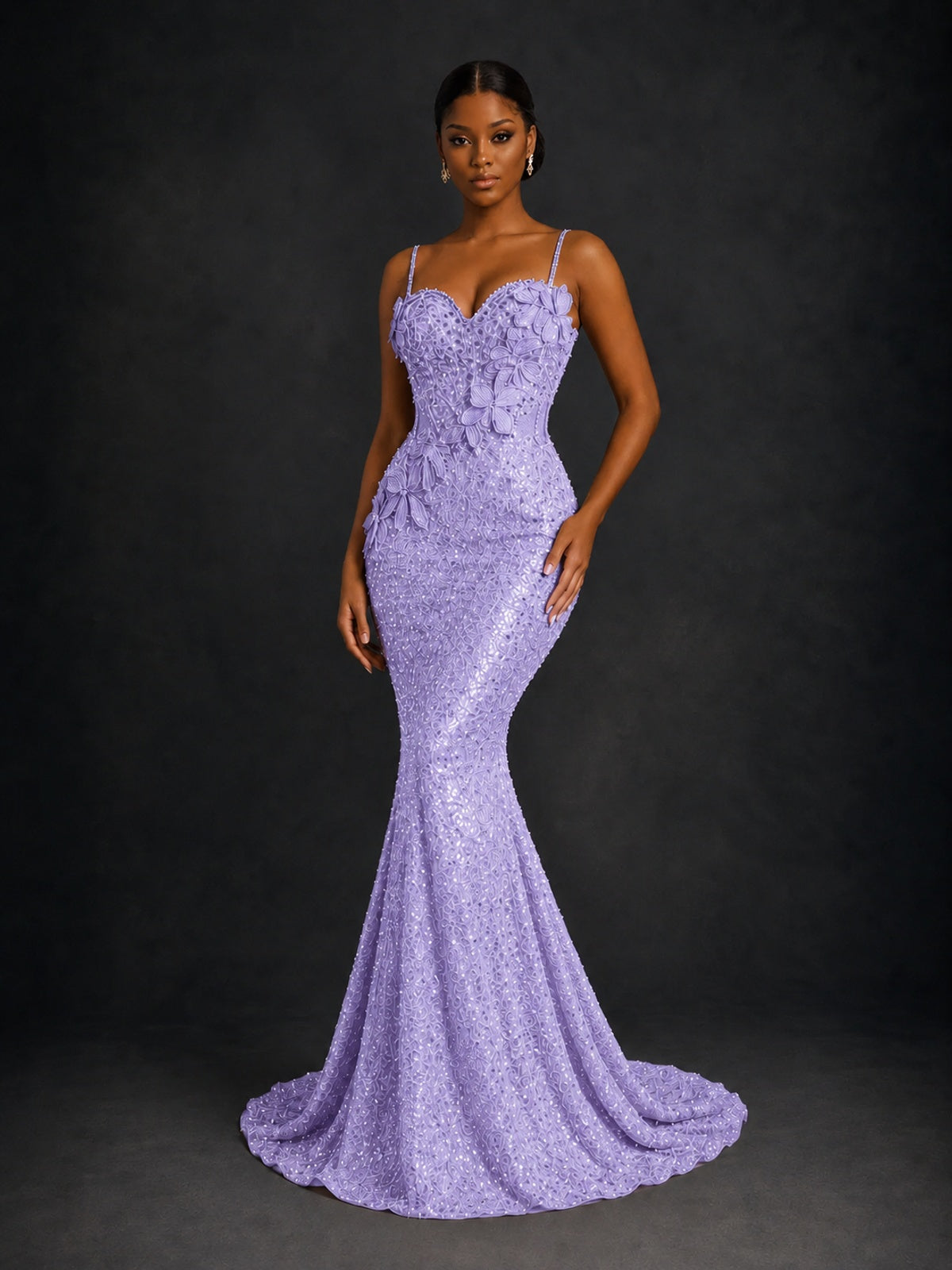 Sequin Mermaid Prom Dress with Floral Applique