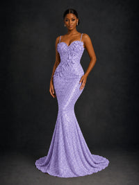 Sequin Mermaid Prom Dress with Floral Applique